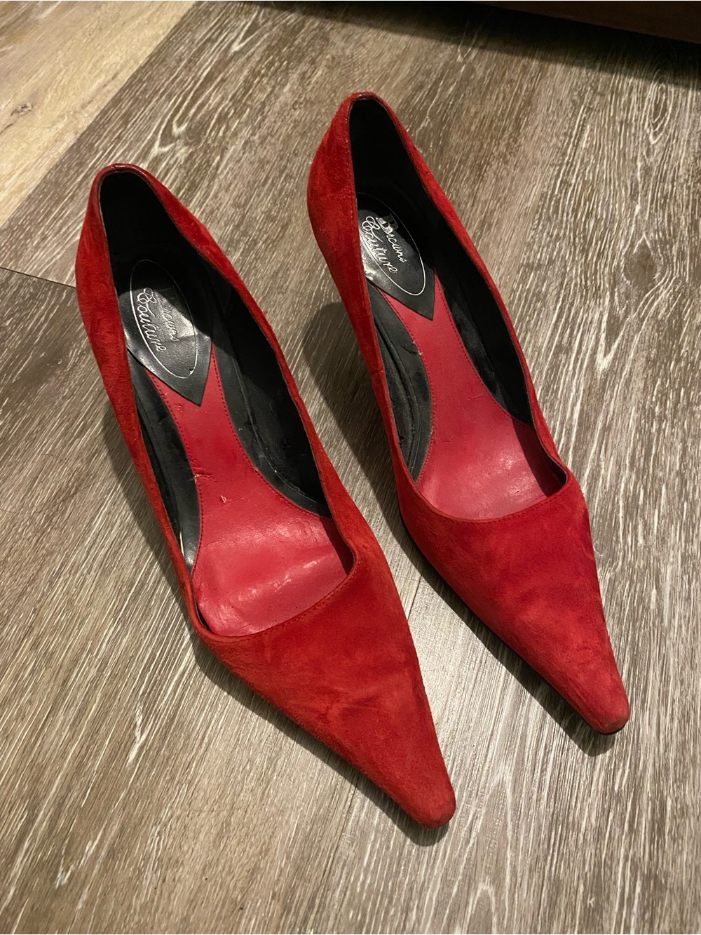 Red Suede Pointed-Toe Pumps - Women's Classic Heel